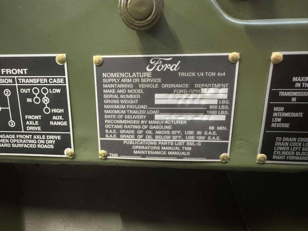 JEEP FORD GPW OCTOBRE 1942 BRETAGNE ROADSTER