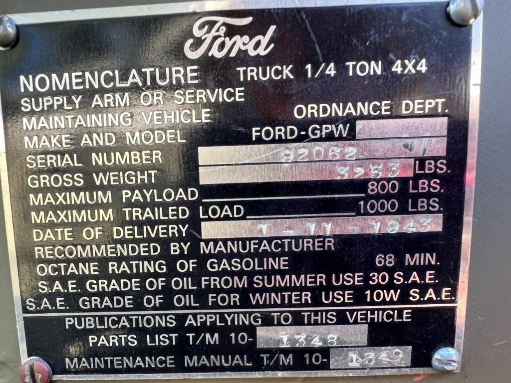 JEEP GPW FORD 1943 BRETAGNE ROADSTER